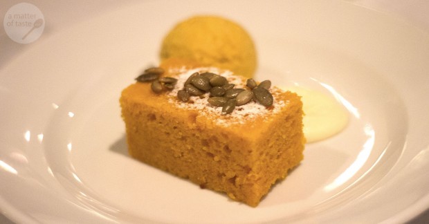 warm carrot cake, cream cheese mousse, candied pepitas & pumpkin ice cream warm carrot cake, cream cheese mousse, candied pepitas & pumpkin ice cream